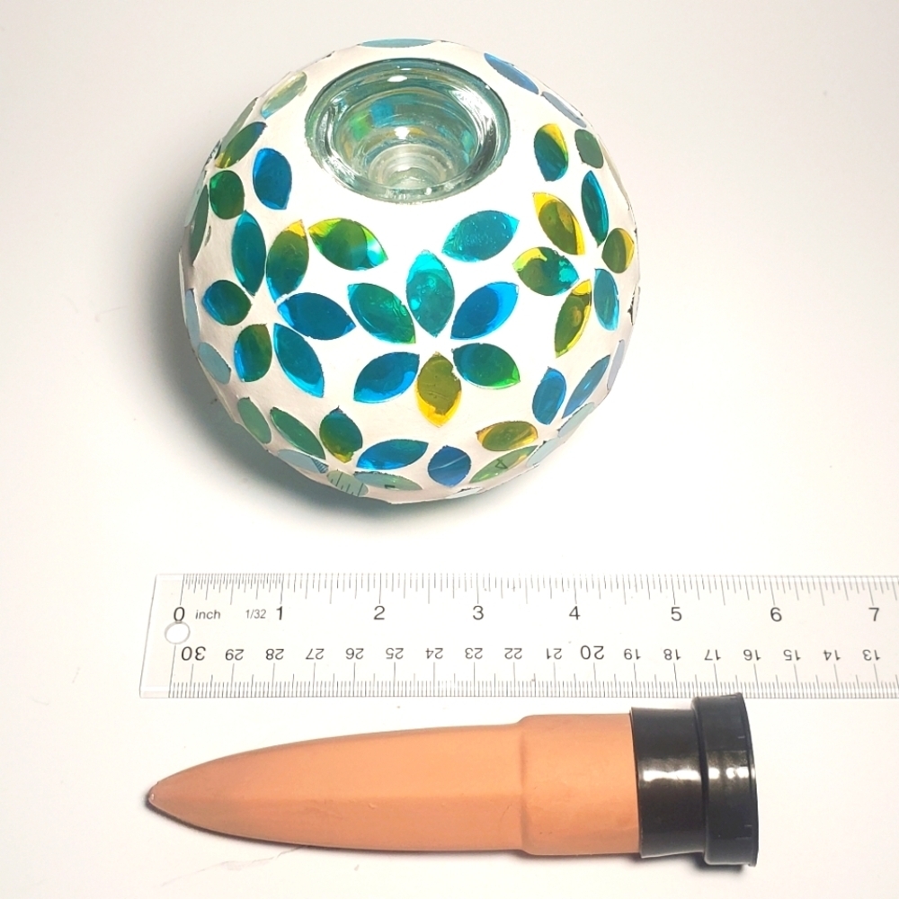 EVERGREEN Mosaic Glass Watering Globe w Terracotta Spike Patio Garden Multicolor - Picture 7 of 7